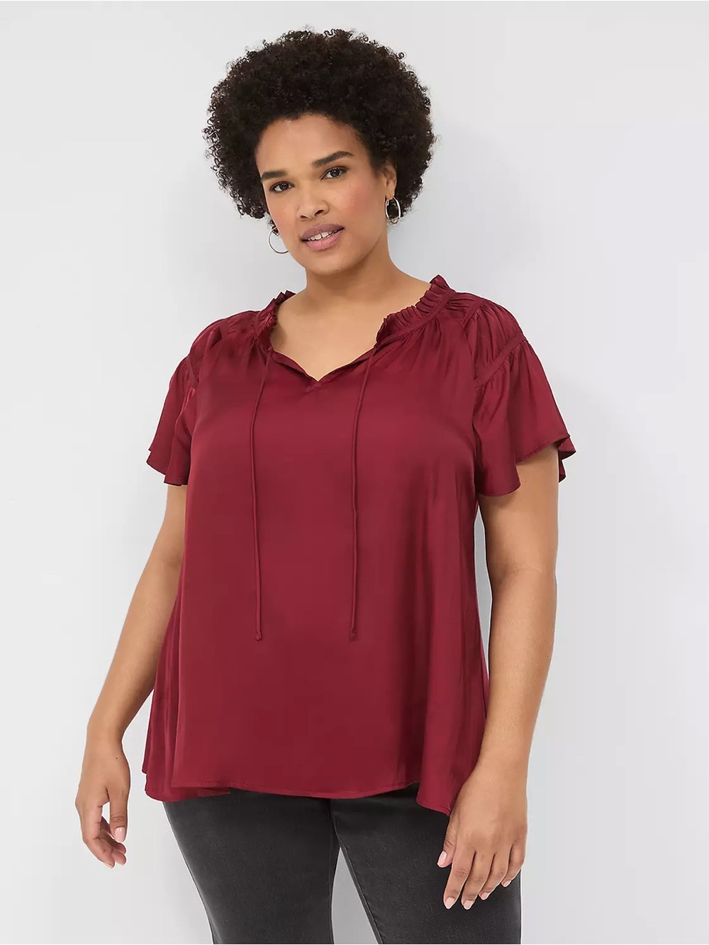 Satin flutter sleeve blouse